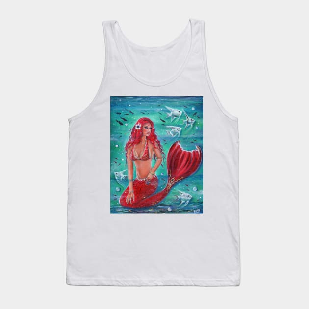 Red mermaid Vivian with tropical fish by Renee Lavoie Tank Top by ReneeLLavoie